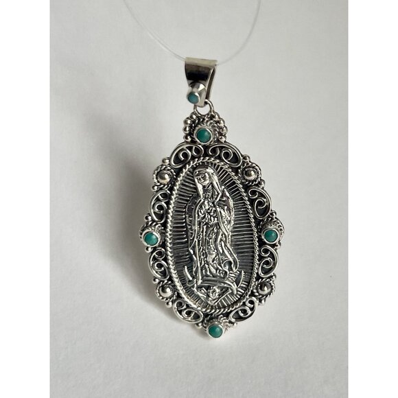 Turquoise Sterling Silver 925 Our Lady of Guadalupe Pendant - Picture 13 of 16
